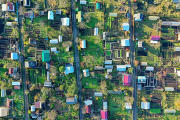 russia small houses and gardens gardening drone view dacha
