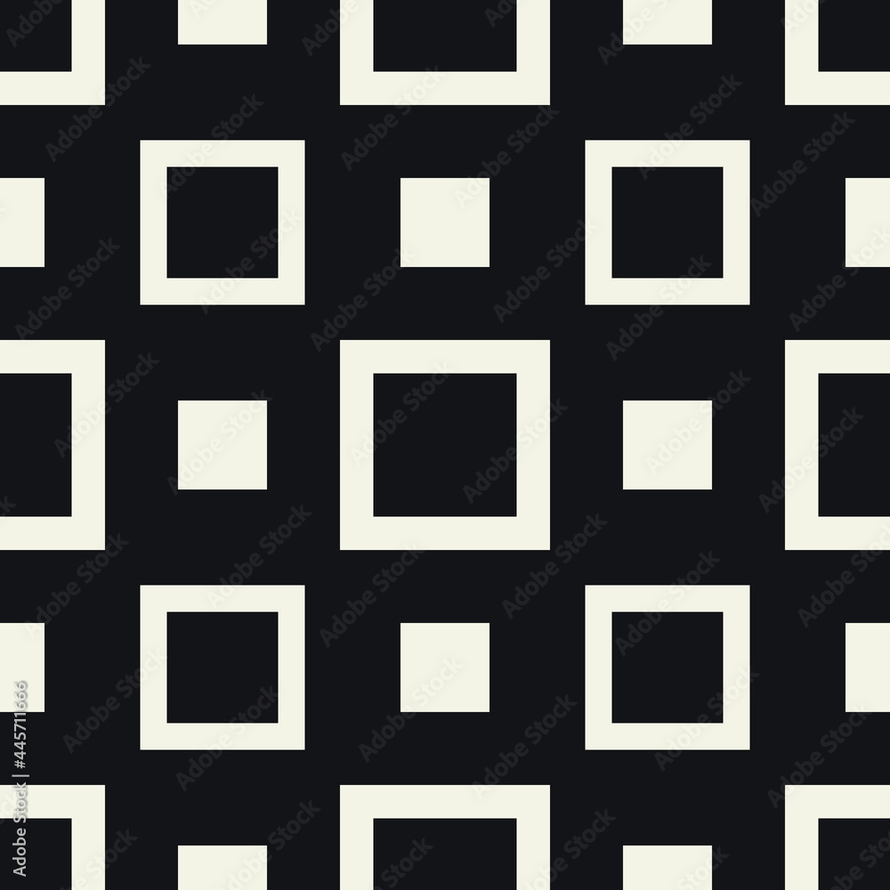 Poster Empty frame of square and squared shapes pattern. Vector black background.