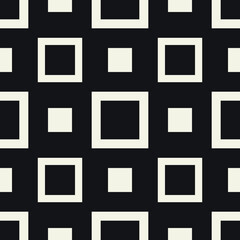 Empty frame of square and squared shapes pattern. Vector black background.