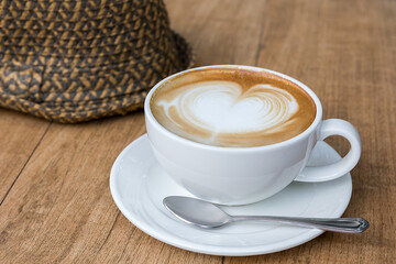 Latte coffee in white coffee cup