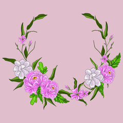 Vector floral arrangements. Flowers wreath isolated. 