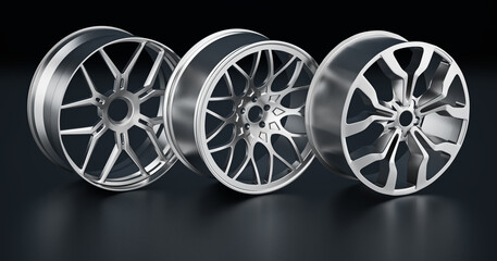 Steel rims on black background. 3D illustration