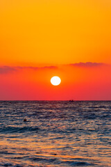 The most beautiful colorful sunset at Ialysos Beach Rhodes Greece.