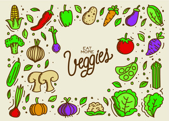 Pack of illustrations vectors vegetables, veggies, eat more veggies, colorful