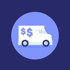 Armored truck vector icon, cash money transport