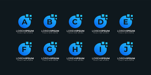 Set of elegant technology alphabet logo information software letter symbol