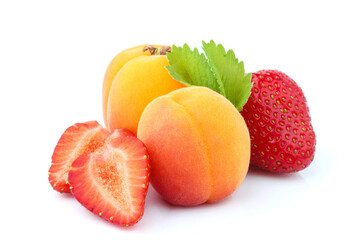 Fresh apricot with strawberries close-up.