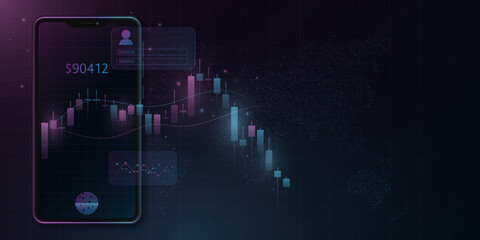 Modern smartphone with candlestick price pattern in the cryptocurrency market. World economy. User interface design. Vector business concept