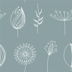Seamless pattern. Floral elements. doodle wild herbs and flowers.