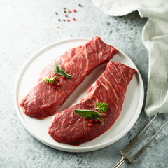 Raw beef steak on a plate