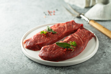 Raw beef steak on a plate