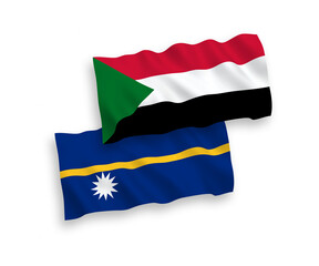 Flags of Republic of Nauru and Sudan on a white background