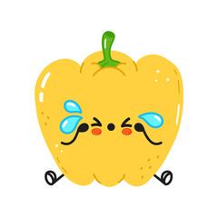 Cute sad and crying pepper character. Vector hand drawn cartoon kawaii character illustration icon. Isolated on white background. Pepper character concept