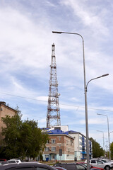 Obraz premium Urban Metal Cellular Antenna, Signal Transmission Tower