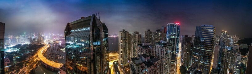 Obraz premium Hong Kong cityscape panorama in night