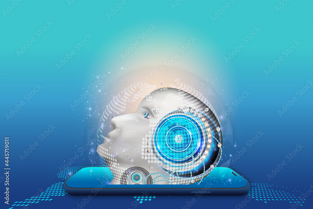 Poster artificial intelligence provide access to information and data in online smartphone or on mobile. ai