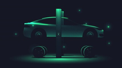 Car repair service or tire fitting animation concept with car silhouette on the car lift moving up and down on black background