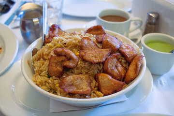 chicken with rice in a bowl 