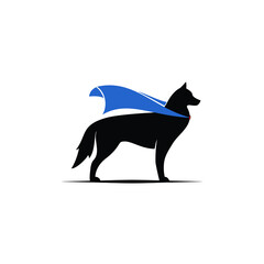 superhero husky dog silhouette  wearing blue wing logo design vector illustration © Roossoo