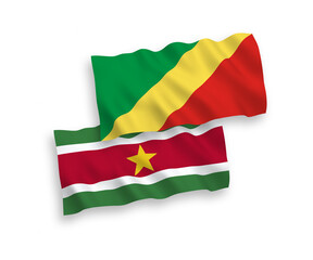 Flags of Republic of the Congo and Republic of Suriname on a white background