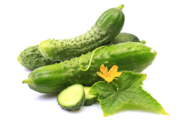 Fresh cucumbers on a white background