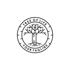 death tree of life oak banyan single line stamp label sticker emblem mark logo design vector illustration 