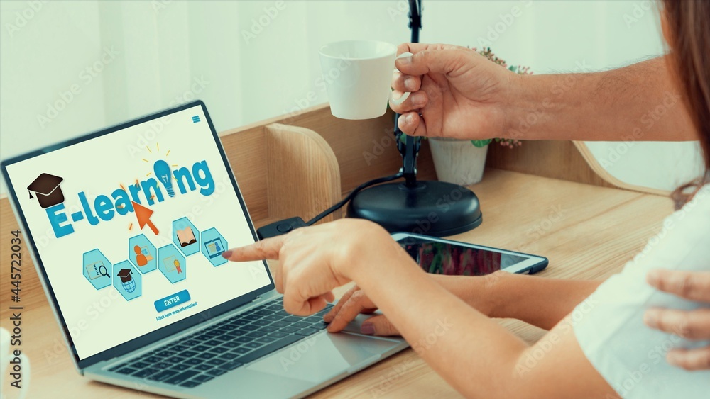 Poster e-learning and online education for student and university concept. video conference call technology