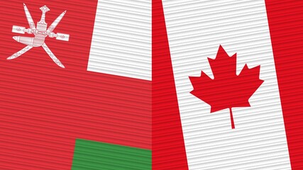 Canada and Oman Two Half Flags Together Fabric Texture Illustration