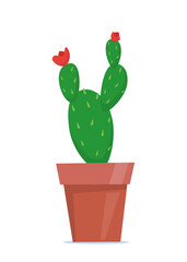 Cute green potted plant in flat style. Cactus. Vector illustration.