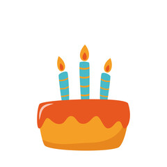 Cute birthday cake with candles. Simple vector flat style illustration.
