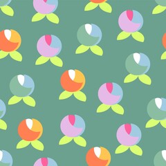 Simple Floral In Retro Style Repeat Pattern On Green