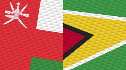 Guyana and Oman Two Half Flags Together Fabric Texture Illustration