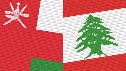 Naklejka na ściany i meble Lebanon and Oman Two Half Flags Together Fabric Texture Illustration