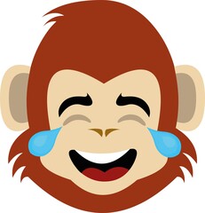 Vector emoticon illustration of the face of a cartoon monkey or chimpanzee with tears of joy