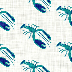 Aegean teal lobster linen nautical texture background. Summer coastal living style home decor. Under the sea life cmaterial. Whimsical turquoise blue dyed textile seamless pattern. - obrazy, fototapety, plakaty