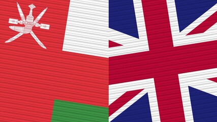 United Kingdom and Oman Two Half Flags Together Fabric Texture Illustration