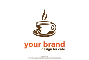 Retro Vintage Hand Drawn Coffee Cup with Coffee Bean for Cafe Restaurant or Farm Product Logo Design Vector