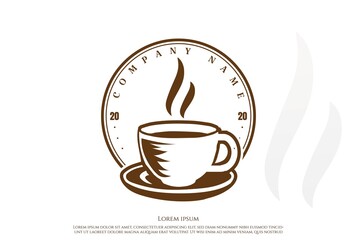 Vintage Coffee Cup with Coffee Bean for Cafe Restaurant Bistro or Farm Product Badge Emblem Label Logo Design Vector