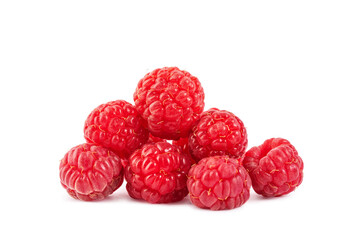 ripe red forest raspberries without leaves, isolate on a white background