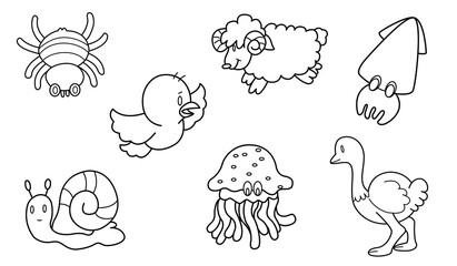 Cute design animal vector set 15 (Outline)