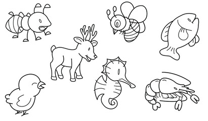 Cute design animal vector set 16 (Outline)