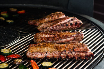 BBQ ribs grilled meat smoke fog barbecue food