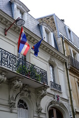 A close up on the facade of the embassy of Thaïland in Paris. july 2021, France.