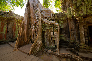 Ta Prohm Temple is a stone castle of the Khmer Empire. Located away from the moat of Phra Nakhon