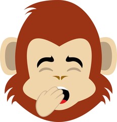 Vector emoticon illustration of the face of a cartoon monkey or chimp yawning with his hand in his mouth

