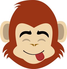 Vector emoticon illustration of the head of a monkey or chimpanzee cartoon with a delicious expression on his face