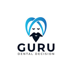 guru dental decision logo, with headband tooth and mustache and beard vector