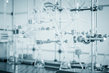 Glass chemical equipment in a chemistry lab