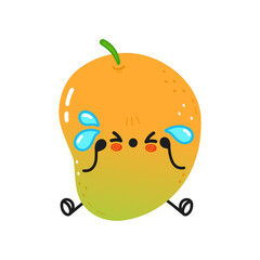 Obraz premium Cute sad and crying mango character. Vector hand drawn cartoon kawaii character illustration icon. Isolated on white background. Mango character concept