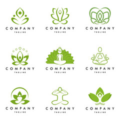 set of lotus. yoga, spa and wellnes logo vector icon illustration designs - obrazy, fototapety, plakaty